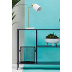 Black Metal Console Table with Rectangular Top and Two-Tier Open Shelf Storage,