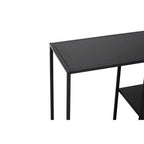 Black Metal Console Table with Rectangular Top and Two-Tier Open Shelf Storage,