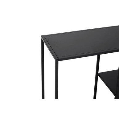 Black Metal Console Table with Rectangular Top and Two-Tier Open Shelf Storage,