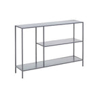 Grey Metal Console Table with Rectangular Top and Two-Tier Open Shelf Storage,
