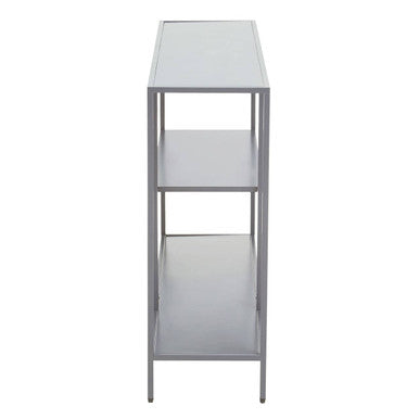 Grey Metal Console Table with Rectangular Top and Two-Tier Open Shelf Storage,
