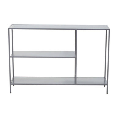 Grey Metal Console Table with Rectangular Top and Two-Tier Open Shelf Storage,