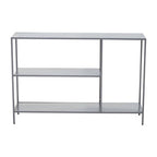 Grey Metal Console Table with Rectangular Top and Two-Tier Open Shelf Storage,