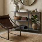 Grey Metal Console Table with Rectangular Top and Two-Tier Open Shelf Storage,