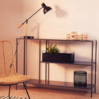 Grey Metal Console Table with Rectangular Top and Two-Tier Open Shelf Storage,