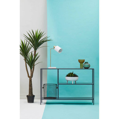 Grey Metal Console Table with Rectangular Top and Two-Tier Open Shelf Storage,