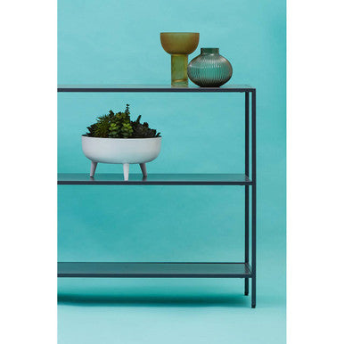 Grey Metal Console Table with Rectangular Top and Two-Tier Open Shelf Storage,