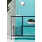 Grey Metal Console Table with Rectangular Top and Two-Tier Open Shelf Storage,