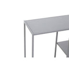 Grey Metal Console Table with Rectangular Top and Two-Tier Open Shelf Storage,