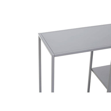 Grey Metal Console Table with Rectangular Top and Two-Tier Open Shelf Storage,