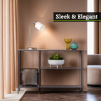 Grey Metal Console Table with Rectangular Top and Two-Tier Open Shelf Storage,