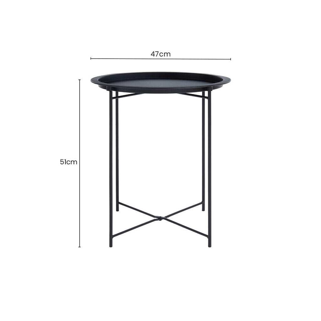 Black Powder Coated Metal Round Side Table with Intersecting Cross Base