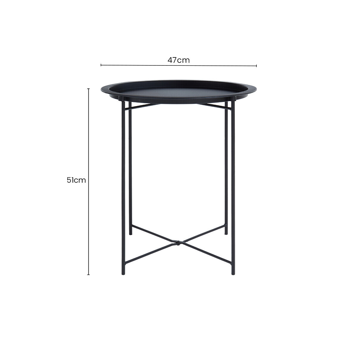 Black Powder Coated Metal Round Side Table with Intersecting Cross Base