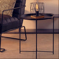 Black Powder Coated Metal Round Side Table with Intersecting Cross Base