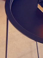 Black Powder Coated Metal Round Side Table with Intersecting Cross Base