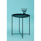 Black Powder Coated Metal Round Side Table with Intersecting Cross Base