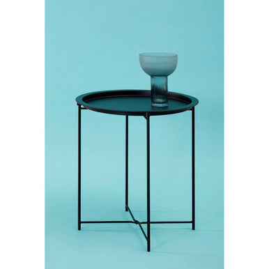 Black Powder Coated Metal Round Side Table with Intersecting Cross Base