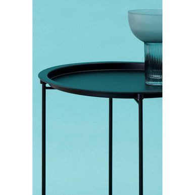 Black Powder Coated Metal Round Side Table with Intersecting Cross Base