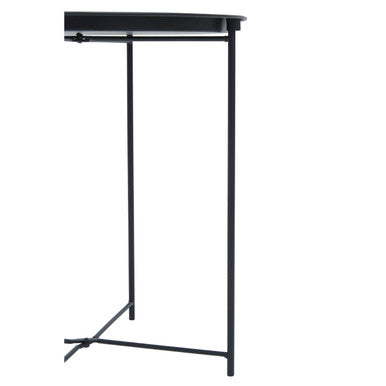 Black Powder Coated Metal Round Side Table with Intersecting Cross Base