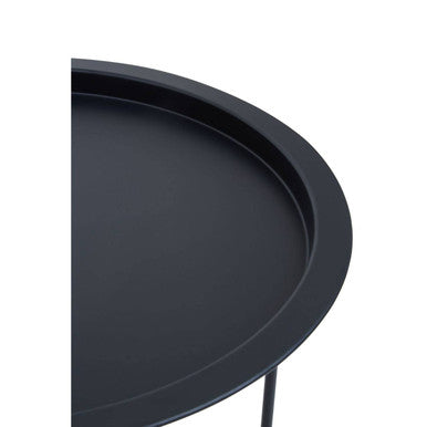 Black Powder Coated Metal Round Side Table with Intersecting Cross Base