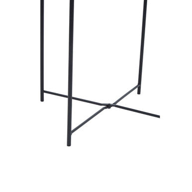 Black Powder Coated Metal Round Side Table with Intersecting Cross Base