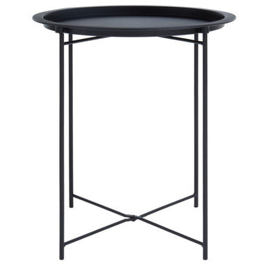 Black Powder Coated Metal Round Side Table with Intersecting Cross Base