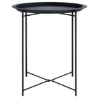 Black Powder Coated Metal Round Side Table with Intersecting Cross Base