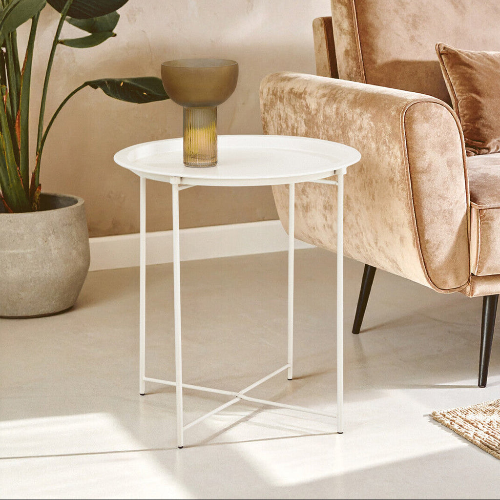 White Metal Round Side Table