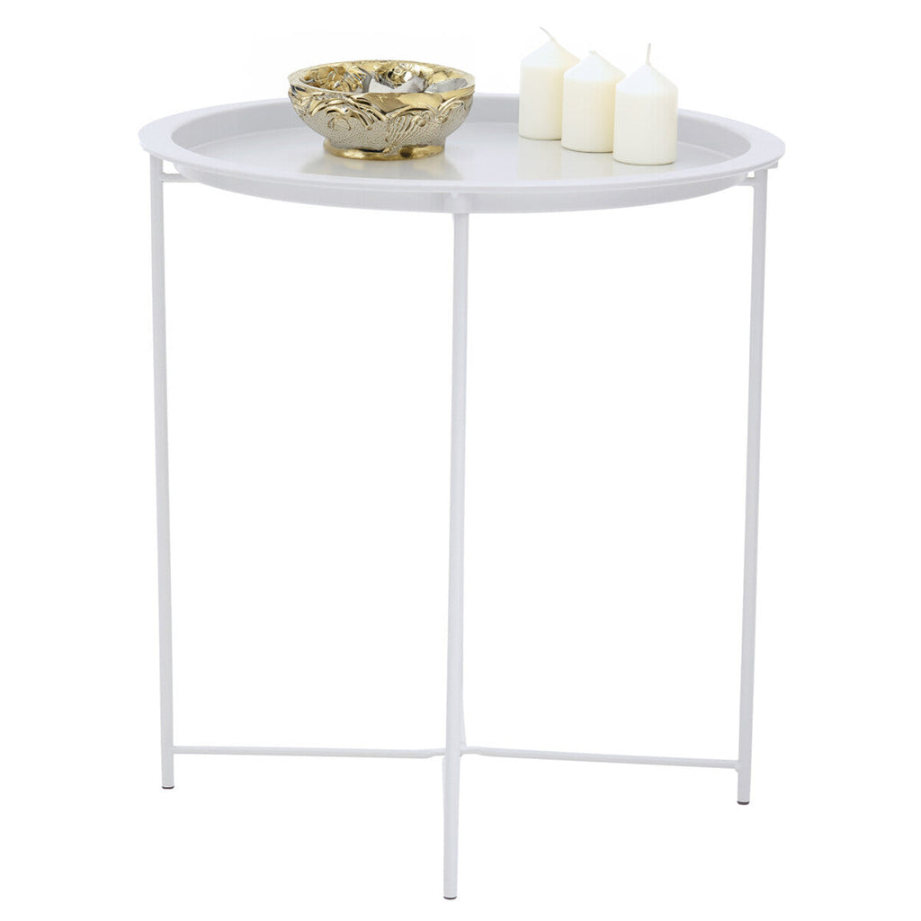 White Metal Round Side Table