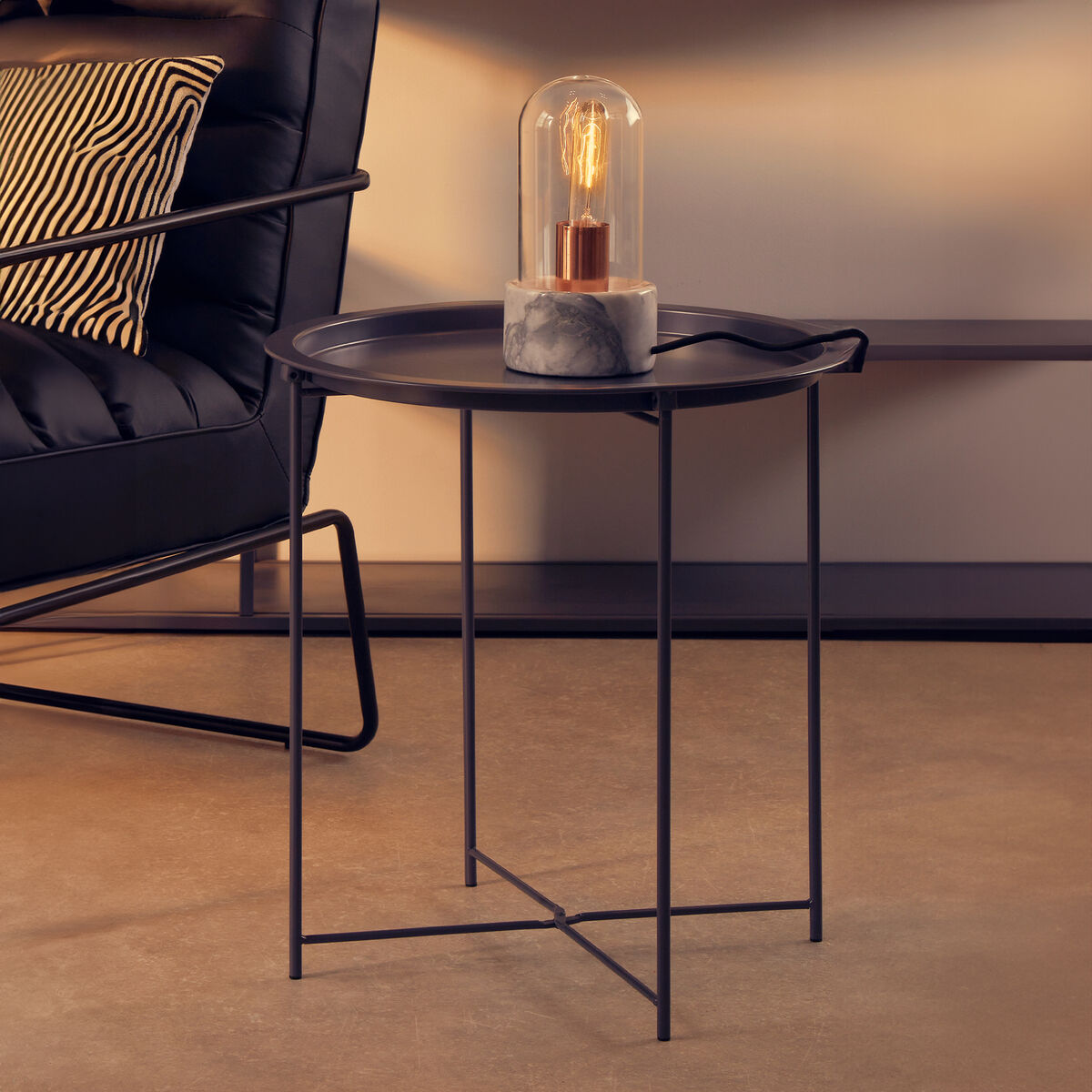 Grey Metal Round Side Table