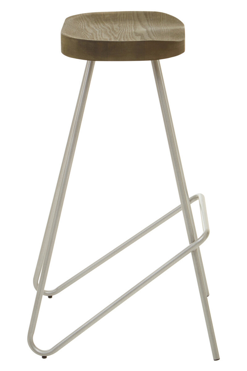 Elm Wood Bar Stool with Silver Finish Frame