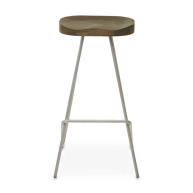 Elm Wood Bar Stool with Silver Finish Frame