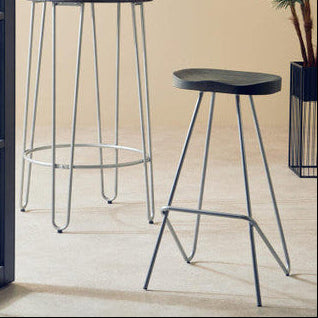 Elm Wood Bar Stool with Silver Finish Frame