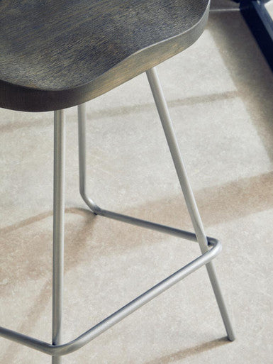 Elm Wood Bar Stool with Silver Finish Frame