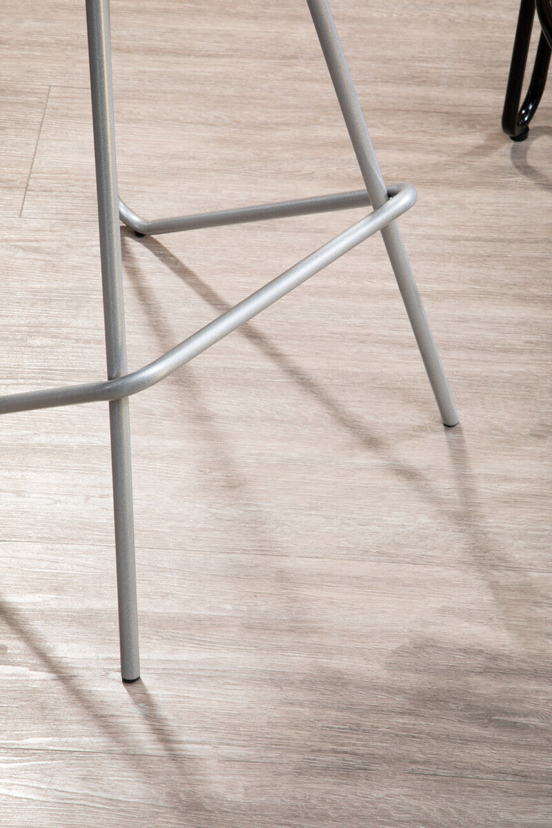 Elm Wood Bar Stool with Silver Finish Frame