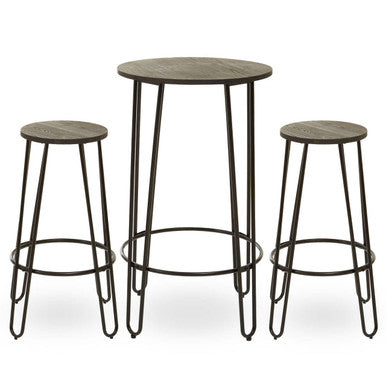 Wooden 3 Piece Bar Table and Stool Set with Black Finish Legs