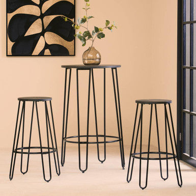 Wooden 3 Piece Bar Table and Stool Set with Black Finish Legs