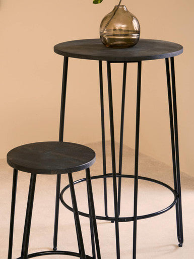 Wooden 3 Piece Bar Table and Stool Set with Black Finish Legs