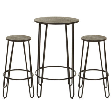 Wooden 3 Piece Bar Table and Stool Set with Black Finish Legs