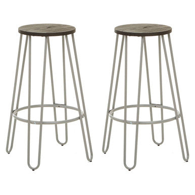 Elm Wood 3 Piece Bar Table and Stool Set with Grey Finish Legs