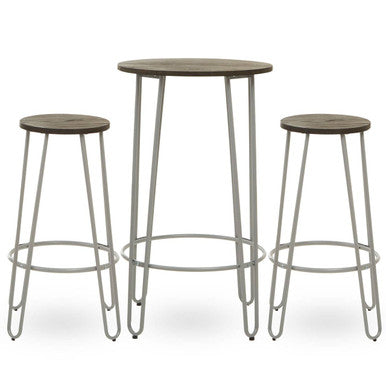 Elm Wood 3 Piece Bar Table and Stool Set with Grey Finish Legs
