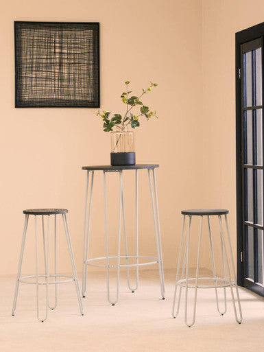 Elm Wood 3 Piece Bar Table and Stool Set with Grey Finish Legs