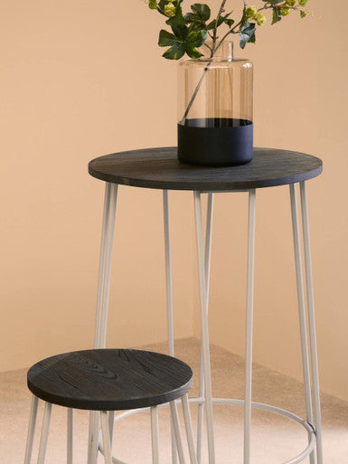 Elm Wood 3 Piece Bar Table and Stool Set with Grey Finish Legs