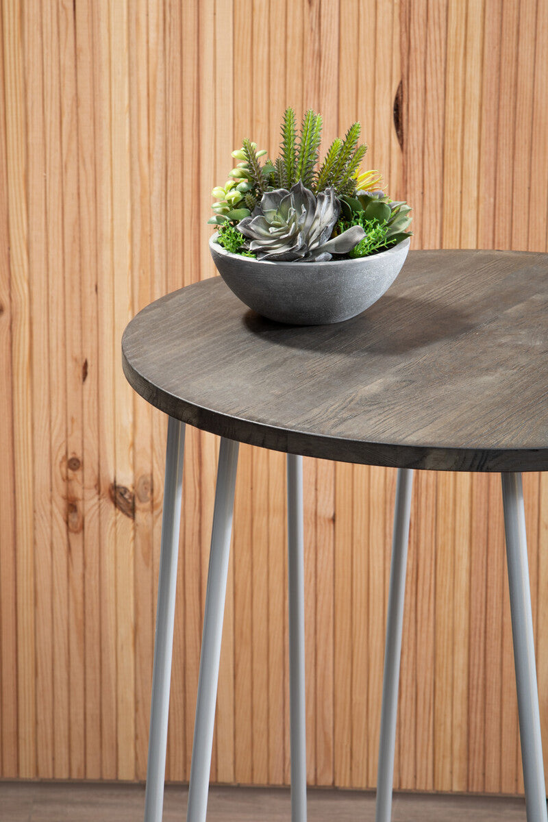 Elm Wood 3 Piece Bar Table and Stool Set with Grey Finish Legs