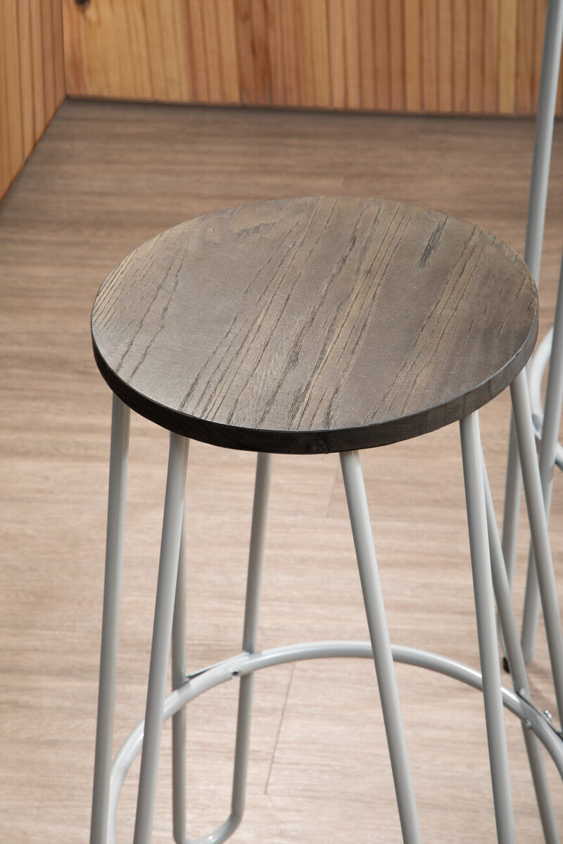 Elm Wood 3 Piece Bar Table and Stool Set with Grey Finish Legs