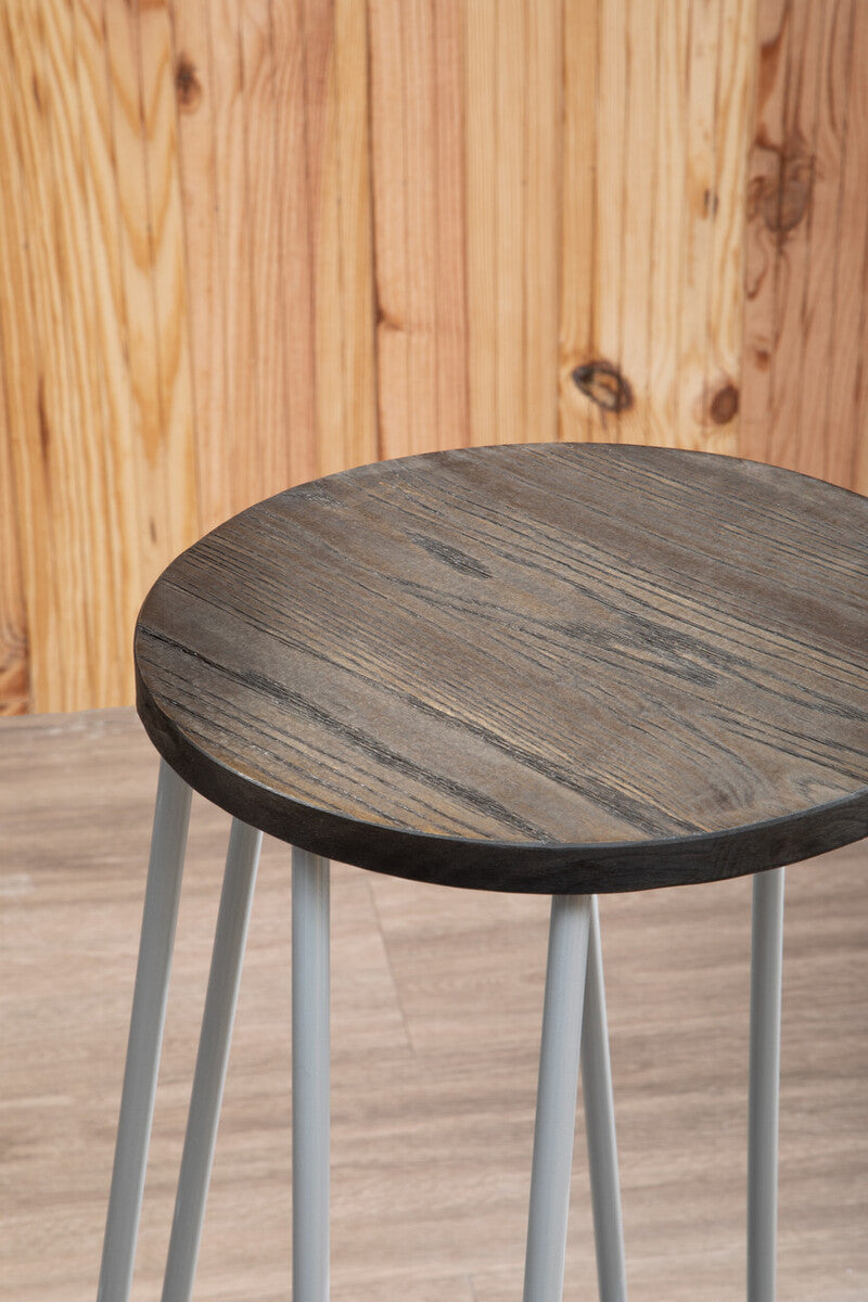 Elm Wood 3 Piece Bar Table and Stool Set with Grey Finish Legs