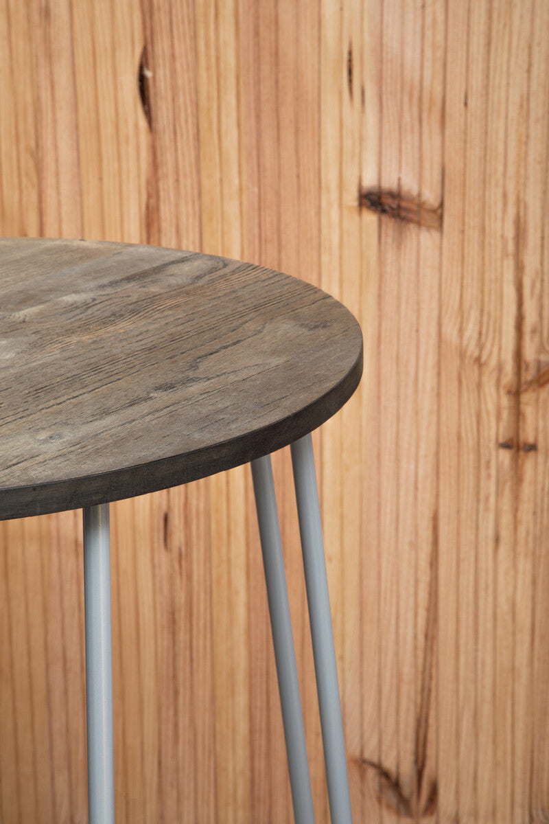 Elm Wood 3 Piece Bar Table and Stool Set with Grey Finish Legs