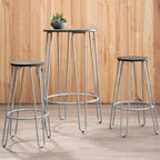 Elm Wood 3 Piece Bar Table and Stool Set with Grey Finish Legs