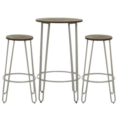 Elm Wood 3 Piece Bar Table and Stool Set with Grey Finish Legs
