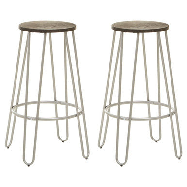 Wooden 3 Piece Bar Table and Stool Set with Silver Finish Legs